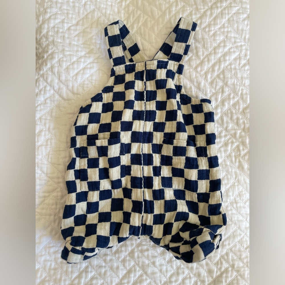 Hanna Andersson baby boy checkered overalls 0-3M